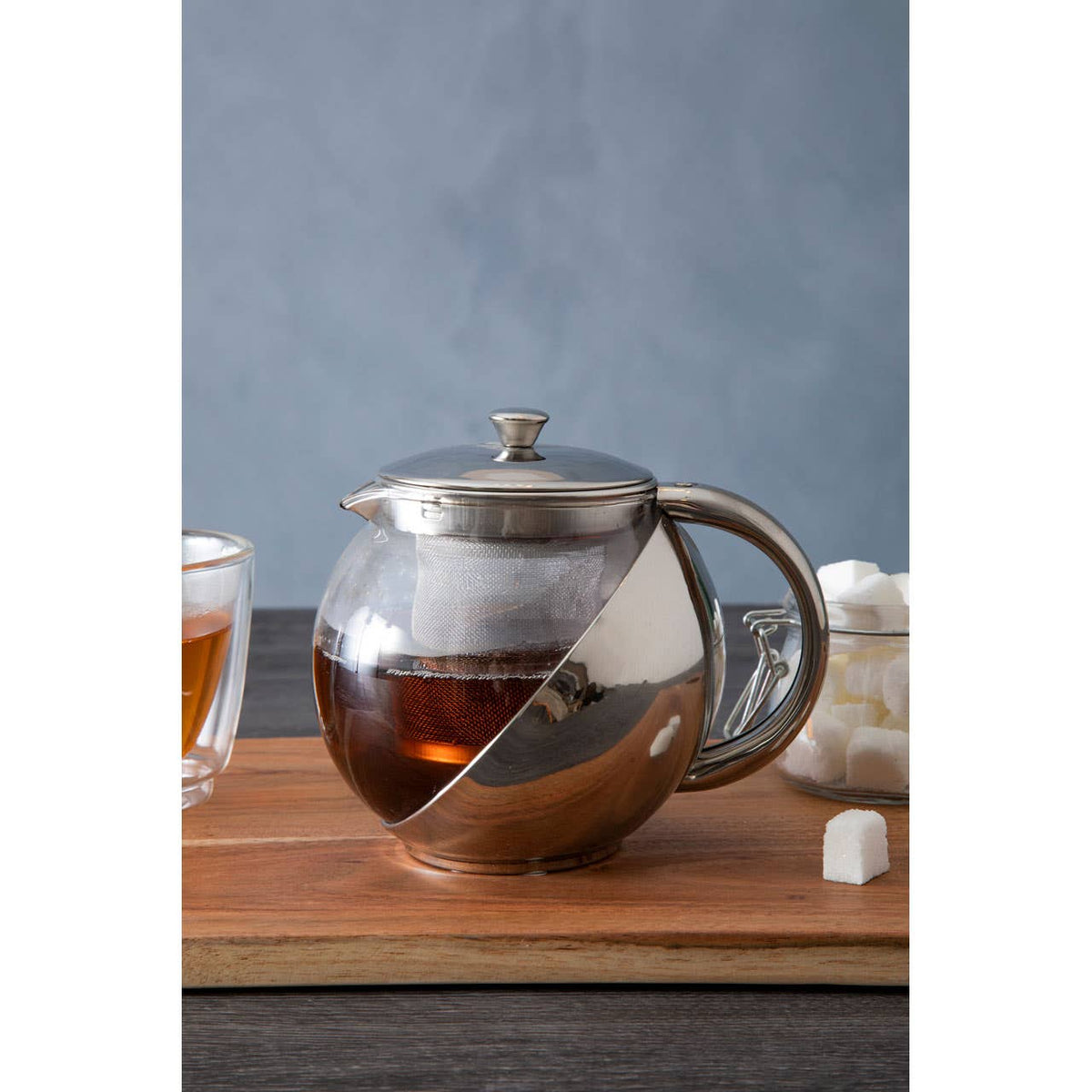 Fuso 650ml Grey Stainless Steel And Glass Teapot