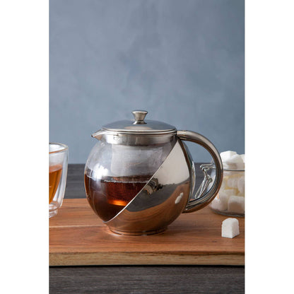 Fuso 650ml Grey Stainless Steel And Glass Teapot