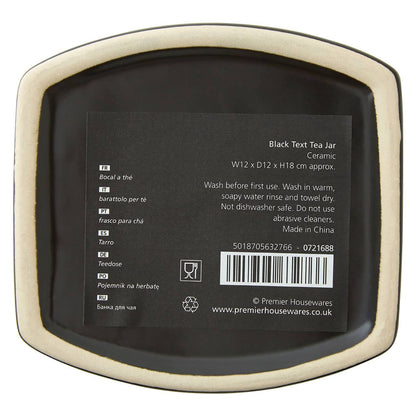 Black Text Stoneware Tea Canister