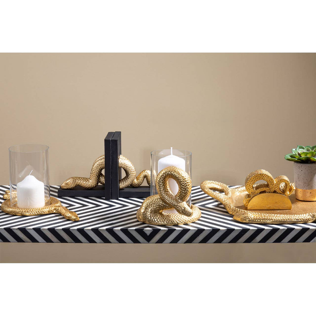 Serpent Gold Set of 4 Coasters with Holder