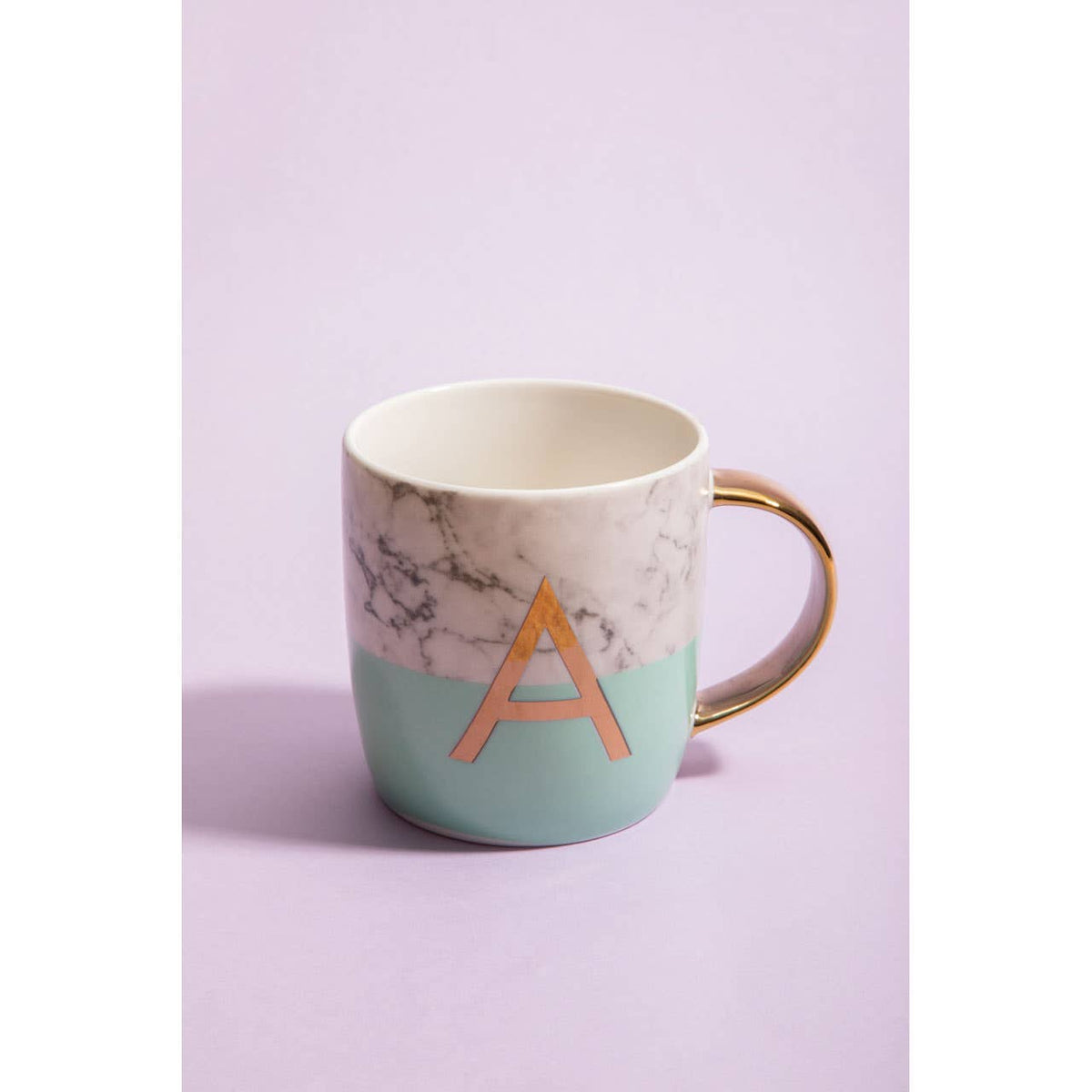 Frosted Deco Marble Effect and Pastel Green Monogram Mug, A