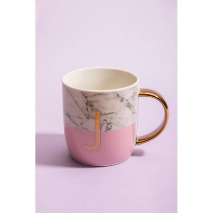 Frosted Deco Marble Effect and Pink Monogram Mug, J