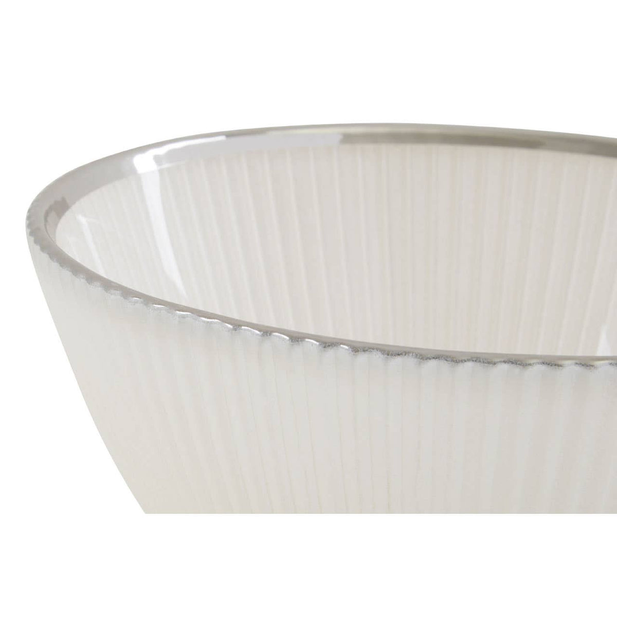Ida White Embossed Glass Bowl with Silver Rim