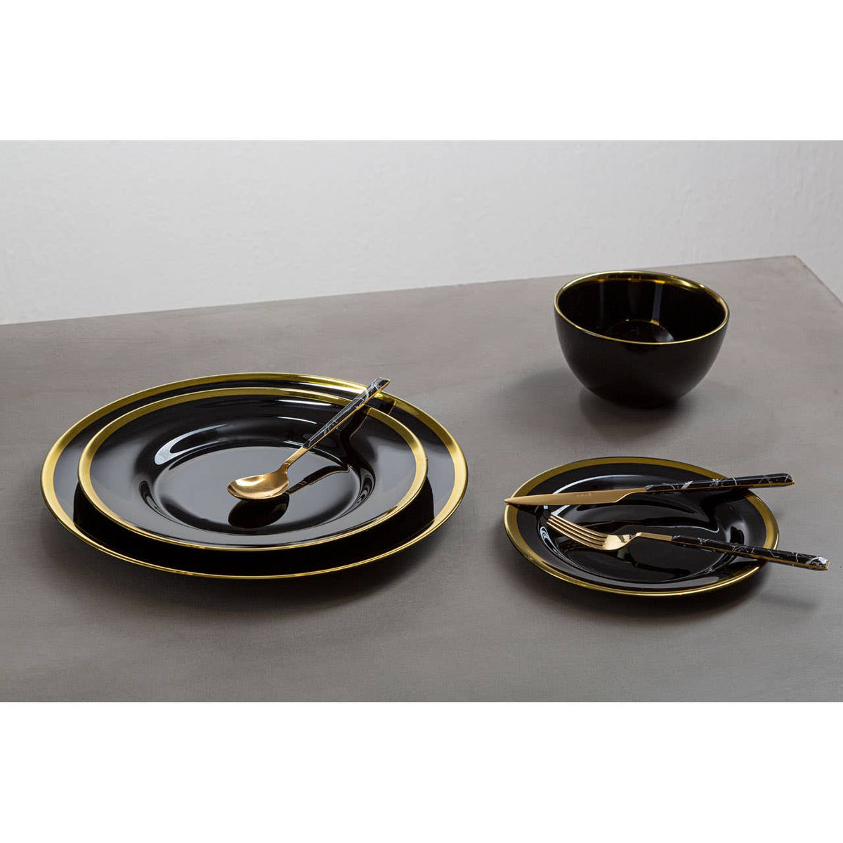 Ida Black Glass Side Plate with Gold Rim