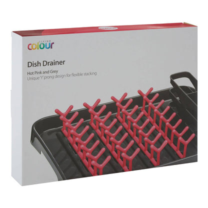 Laurie Dish Drainer - Grey and Hot Pink