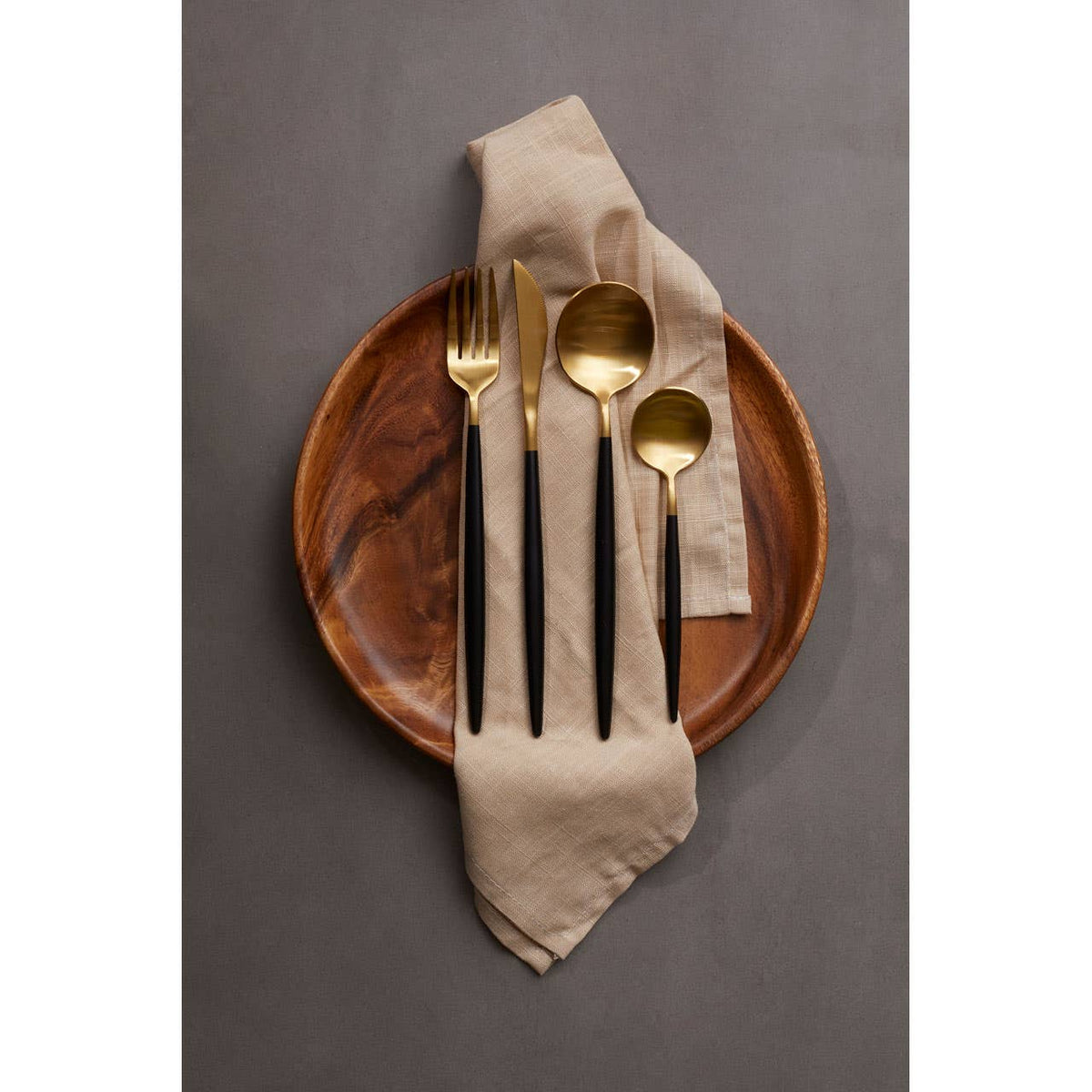 Avie 16 Piece  Black and Matte Gold Cutlery Set