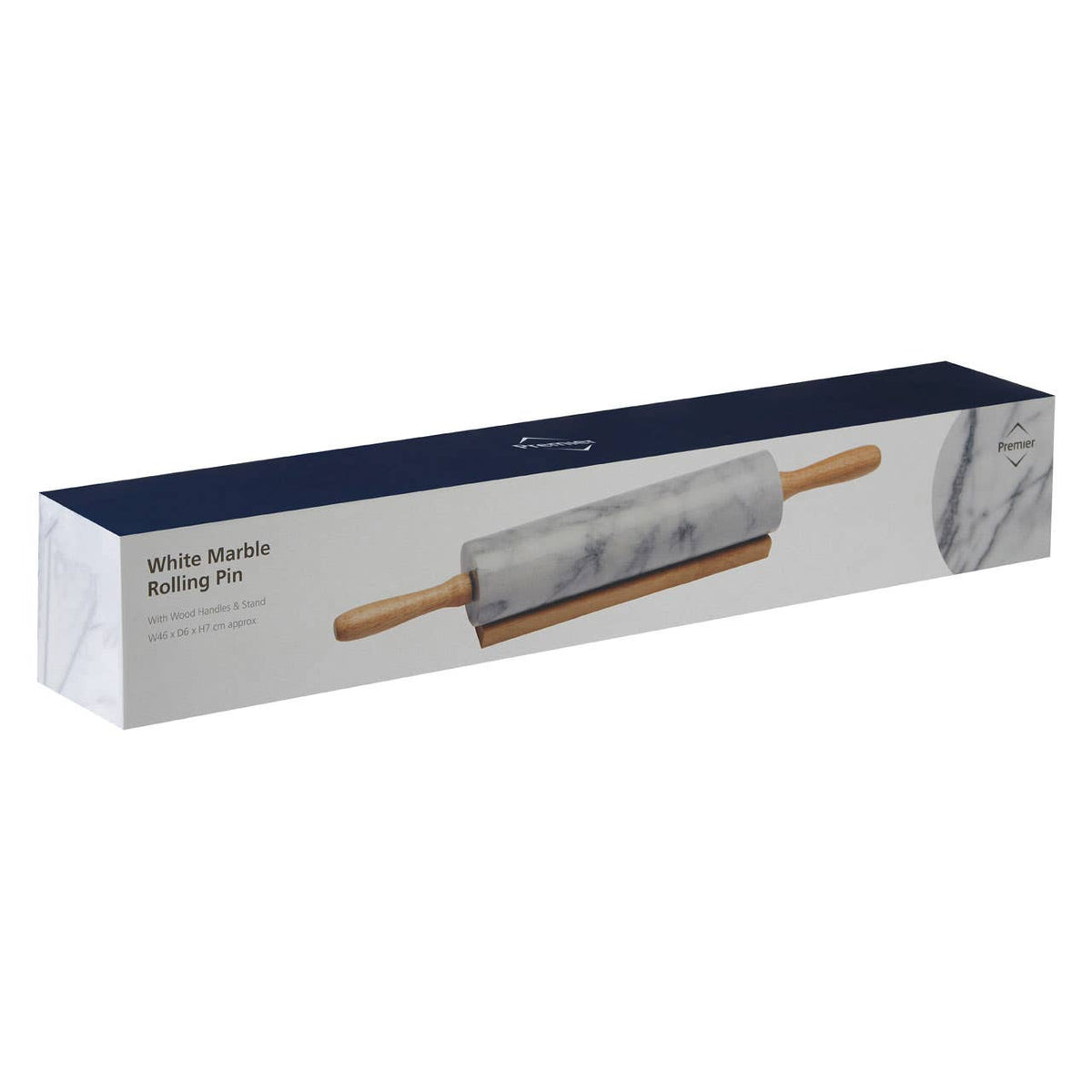Salerno White Marble Rolling Pin with Wooden Handles