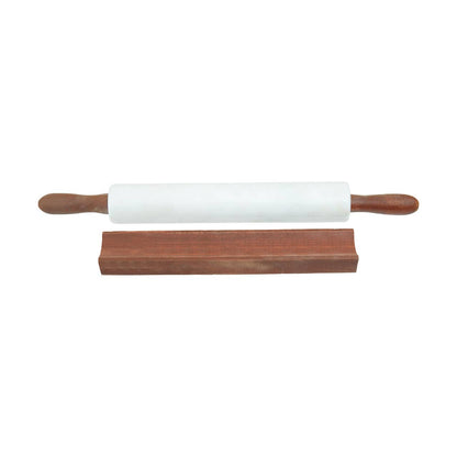 Kindia White Marble Rolling Pin with Wooden Stand
