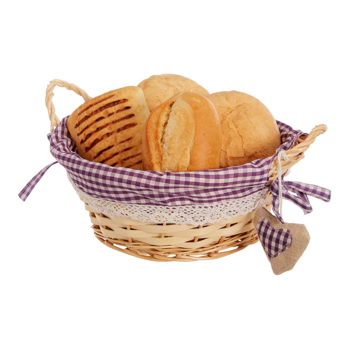 Orla Purple Gingham Lining Round Willow Bread Basket