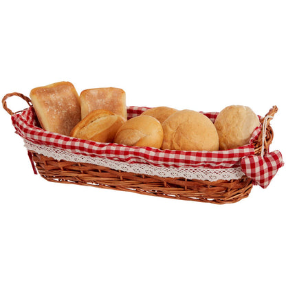 Orla Red Gingham Lining Oblong Willow Bread Basket
