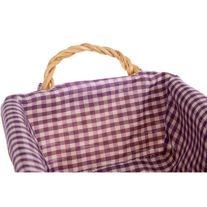 Orla Purple Gingham Lining Large Rectangular Willow Bread Basket
