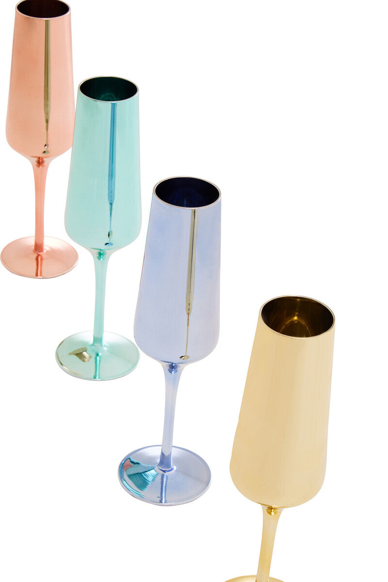 Aurora Set of Four Glass Champagne Flutes In Assorted Colours