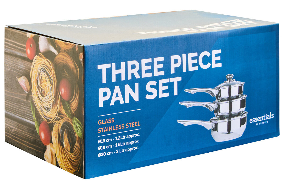 Crosse Set of 3 Stainless Steel Saucepans with Glass Lids