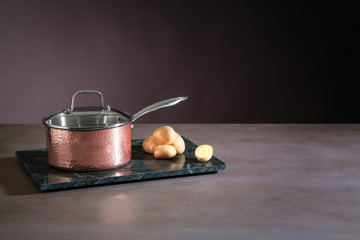 Minerva Medium 18 cm Hammered Copper Finish Saucepan with Lid
