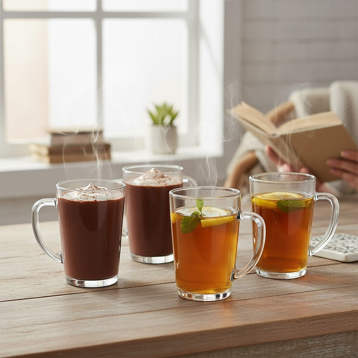 Euri Clear Tall Glass Mugs Set Of 4
