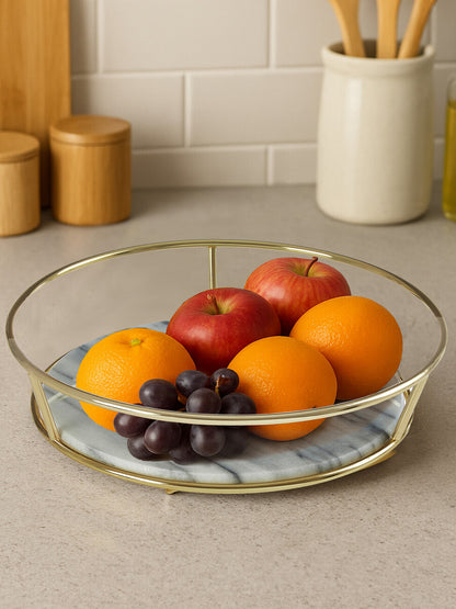 Delphine White Marble And Brass Finish Fruit Basket