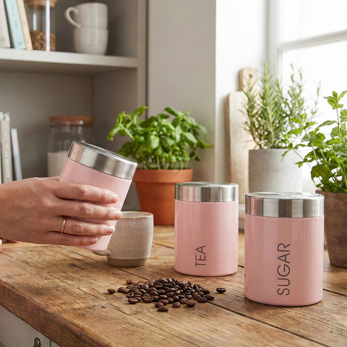 Liberty Pink Enamel Set of 3 Canisters