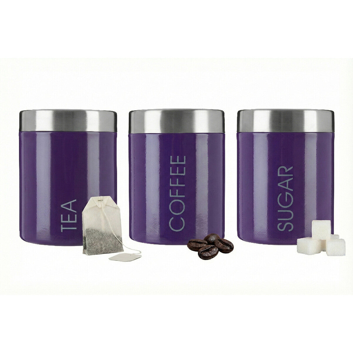 Liberty Purple Enamel Tea Coffee and Sugar Canister Set