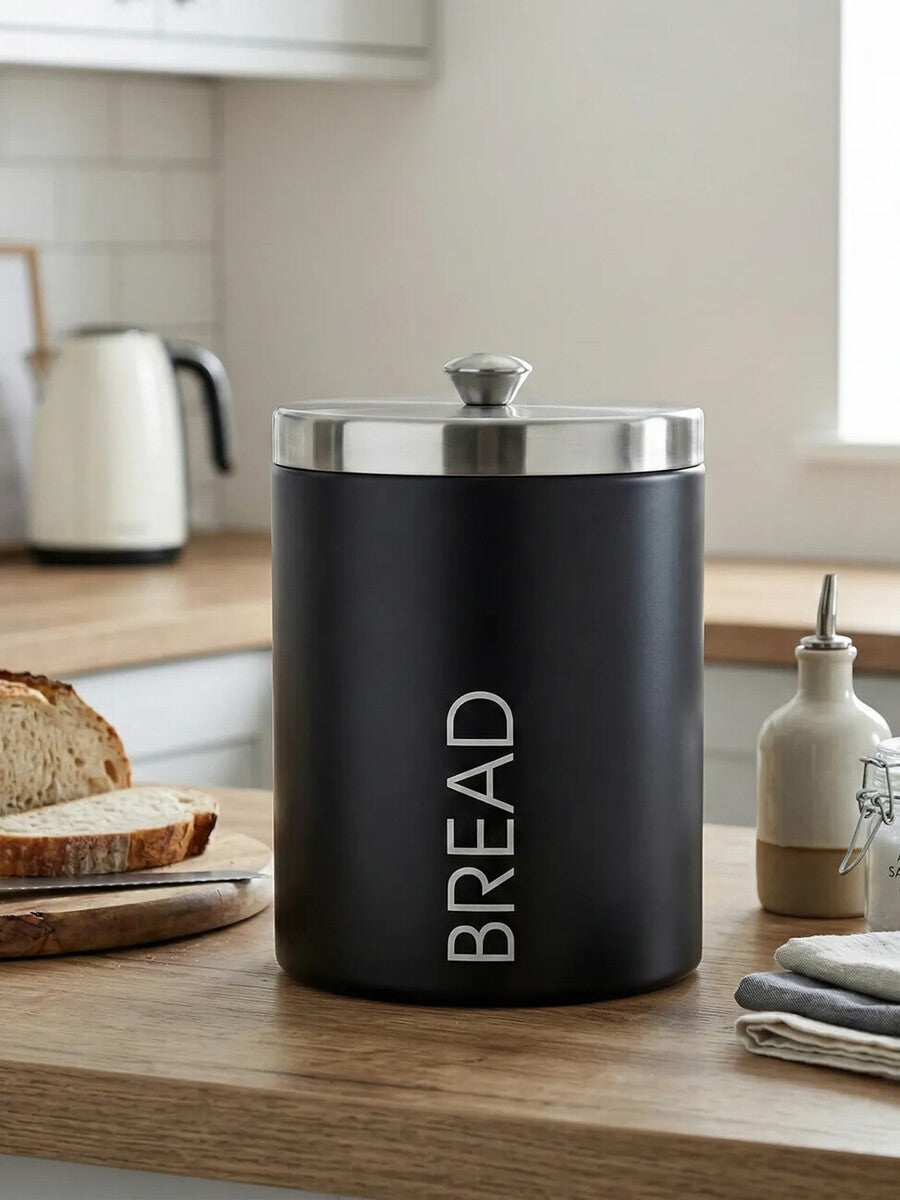 Liberty Black Enamel and Silver Bread Bin