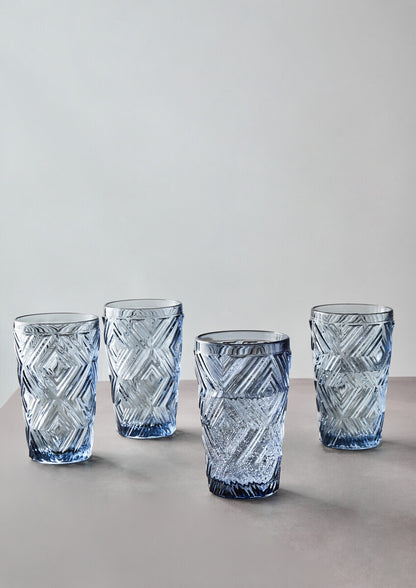 Fleur Set Of Four Blue Highball Glasses