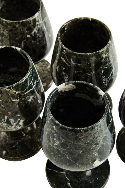 Marmore Set of Six Greenish Black Marble Shot or Liqueur Glasses
