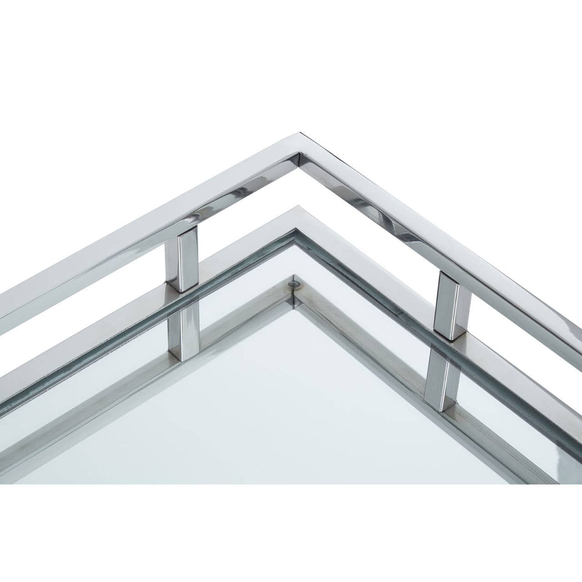 Cruzar Silver Finish and Mirrored Rectangular Tray