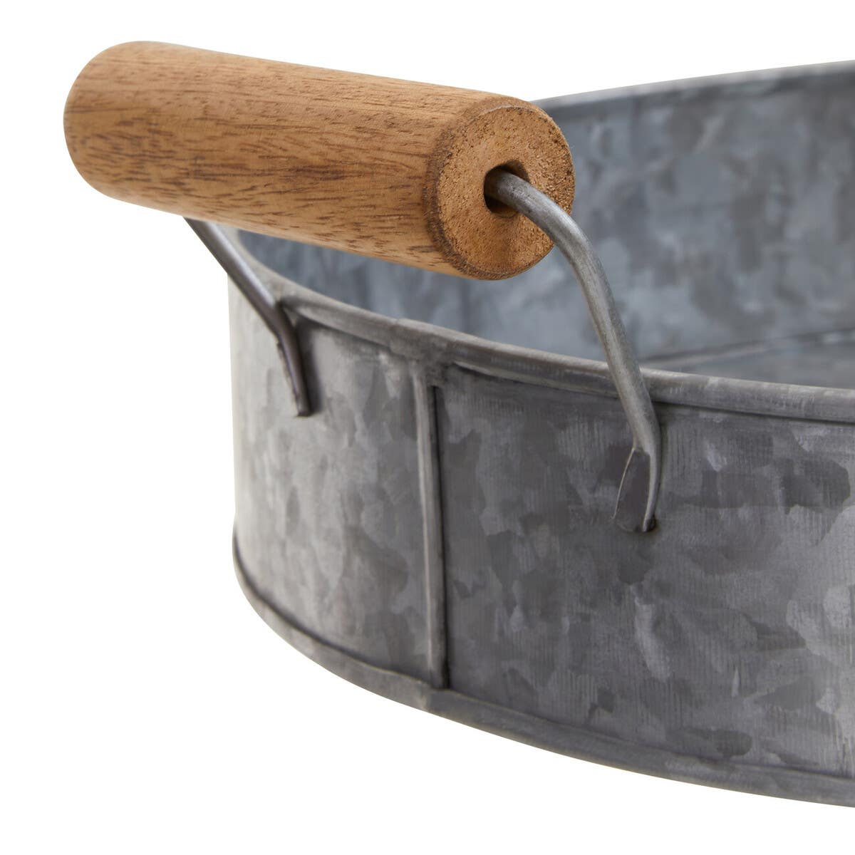 Drummond Galvanised Steel Round Tray With Wood Handles