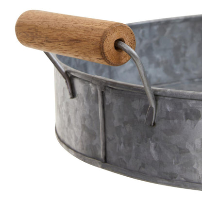 Drummond Galvanised Steel Round Tray With Wood Handles