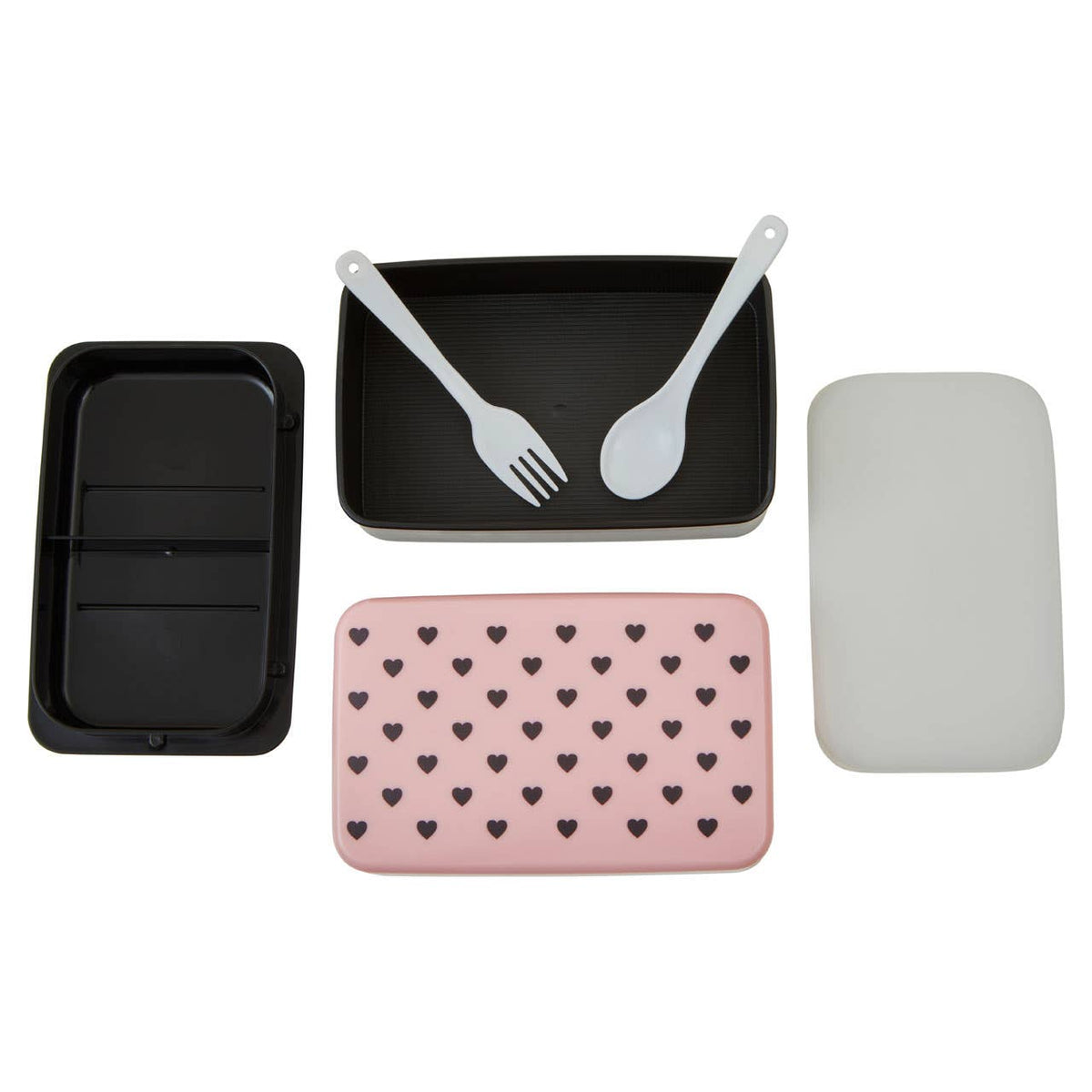 Grub Tub Light Pink Hearts Lunch Box With Cutlery