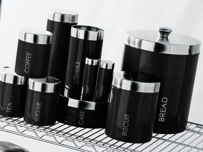Liberty Black Enamel and Silver Biscuit Canister
