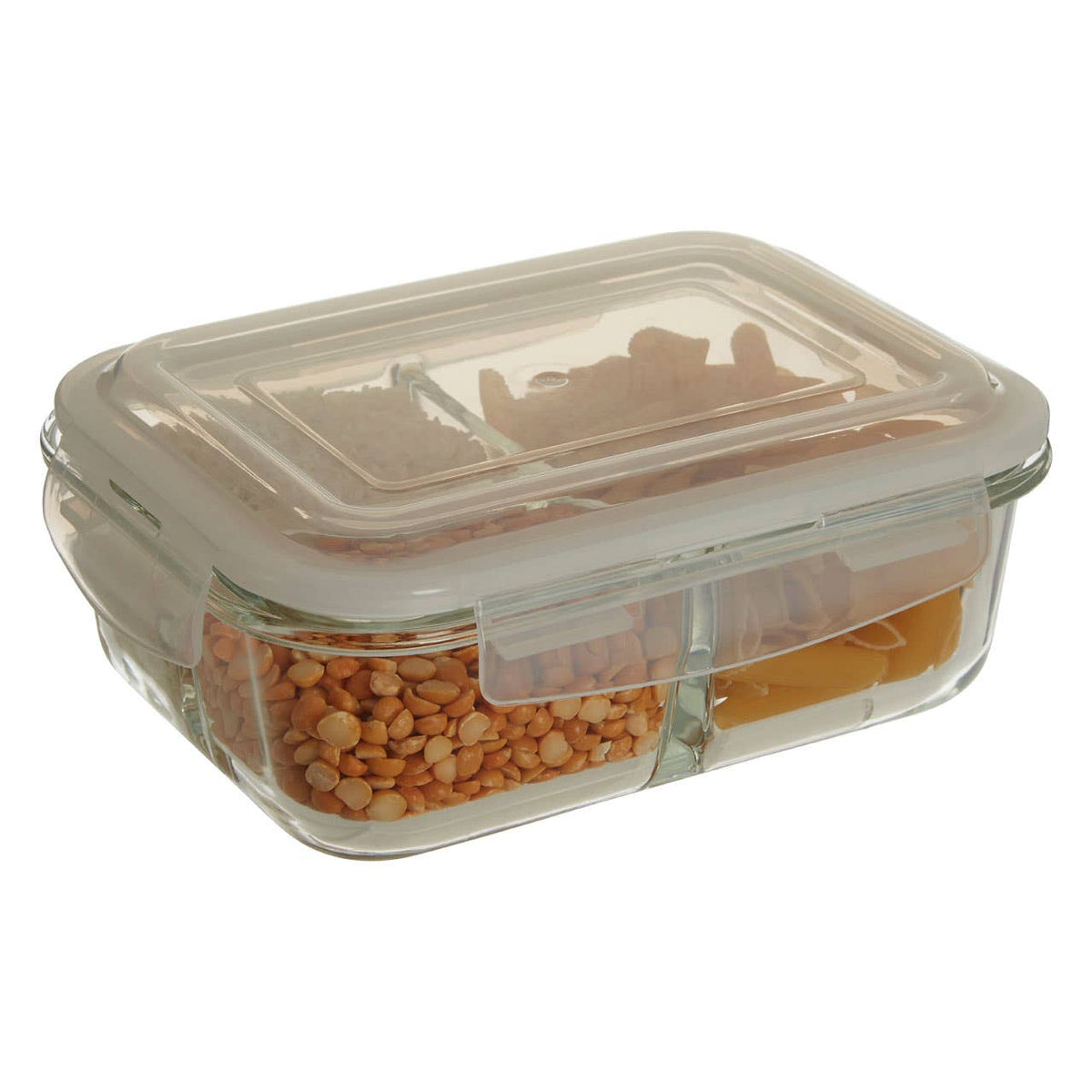 Freska 3 Section Rectangular Glass Container With Lid 1040 ml