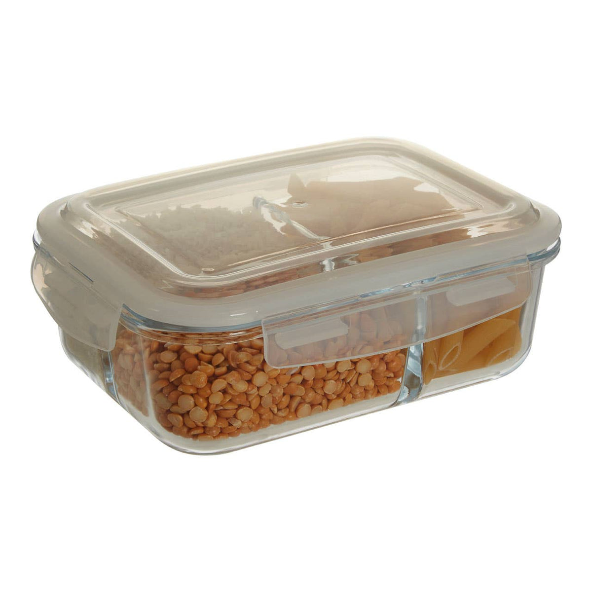 Freska 3 Section Rectangular Glass Container With Lid 1520 ml