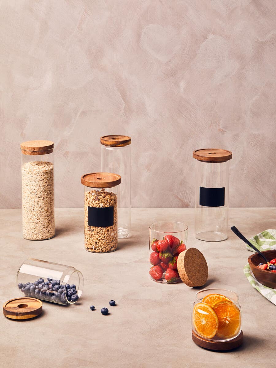 Tromso Glass Storage Jar with Acacia Lid and Chalkboard 1800 ml