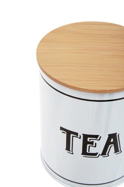 Grocer White Metal Tea Canister