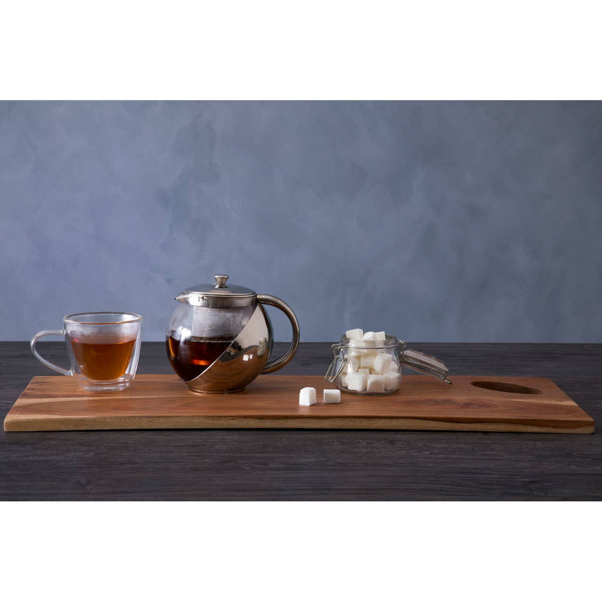 Fuso 650ml Grey Stainless Steel And Glass Teapot