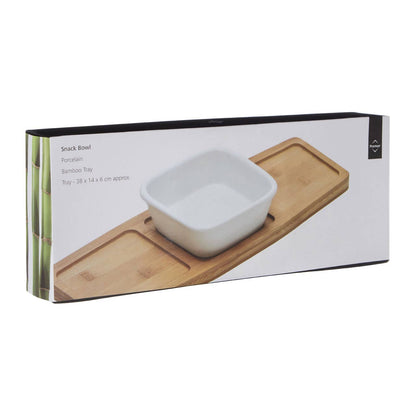Aleki Bamboo Snack Tray With White Dipping Bowl