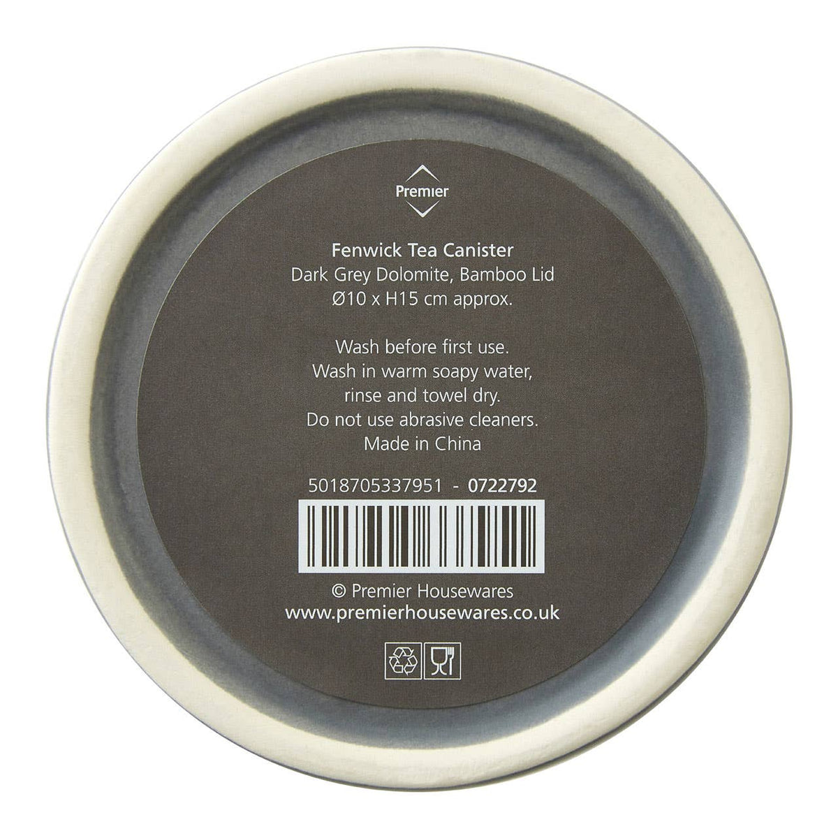 Fenwick Dark Grey Tea Canister