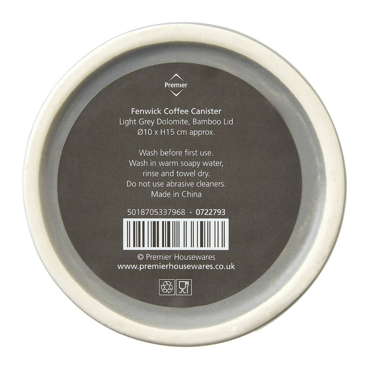 Fenwick Light Grey Coffee Canister With Bamboo Lid