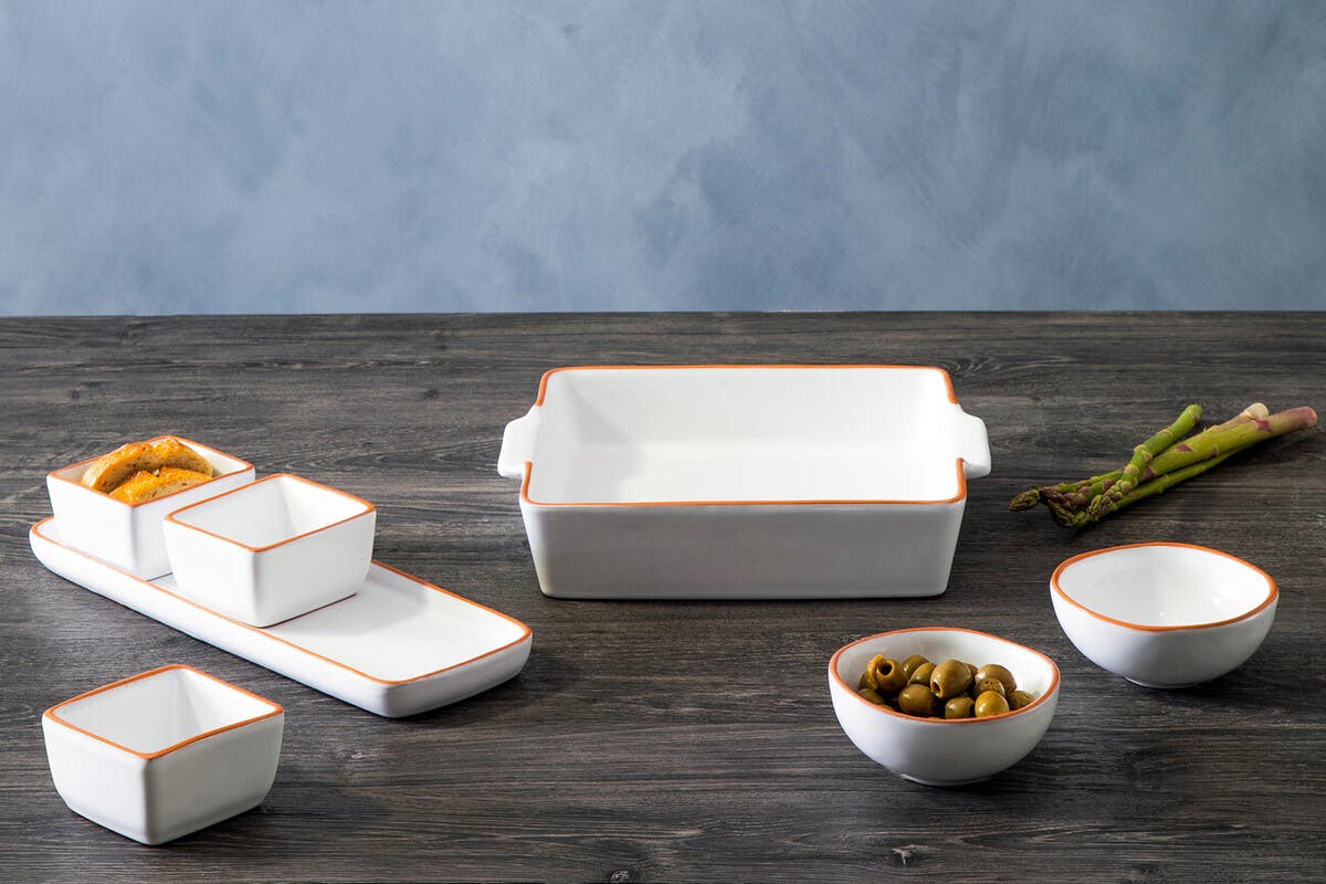 Calisto Terracotta Set of 3 Dip Bowls with Tray in White