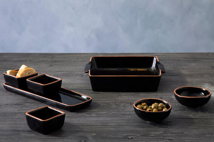 Calisto Terracotta Set of 3 Dip Bowls with Tray in Black