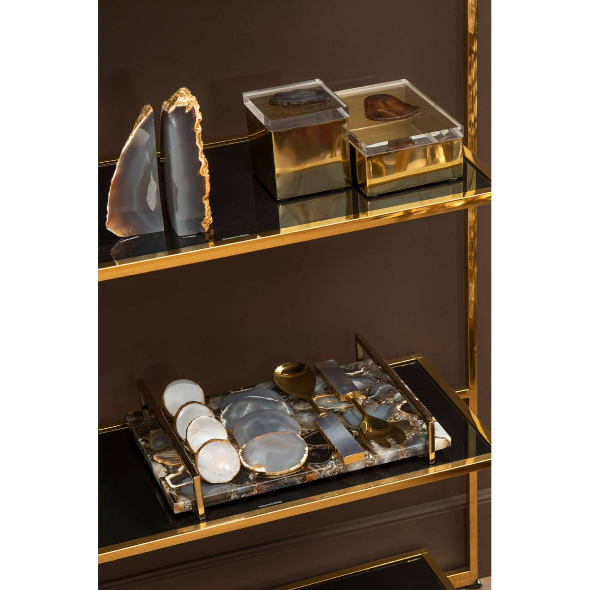 Bowerbird Agata Grey And Gold Serving Set