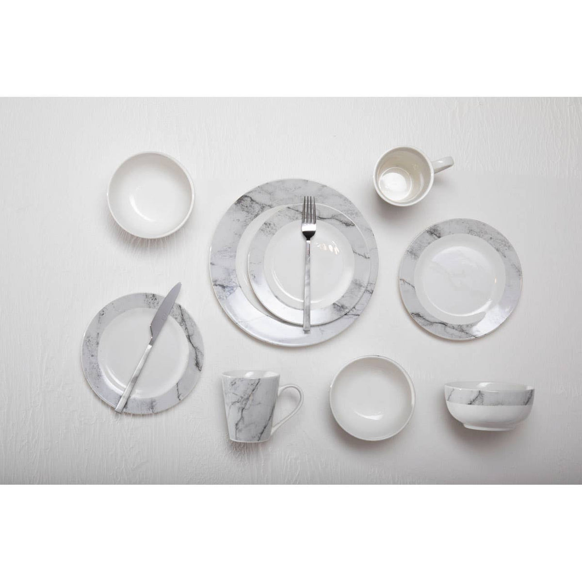 Avie 16 Piece White And Grey Marble Design Dinner Set