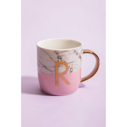 Frosted Deco Marble Effect and Pink Monogram Mug, R