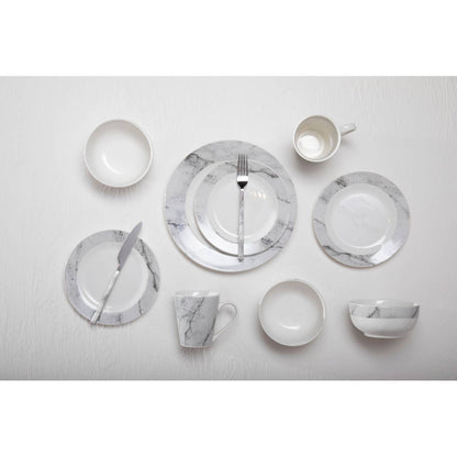 Avie 16 Piece White And Grey Marble Effect Dinner Set