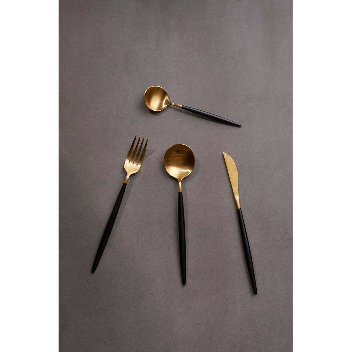 Avie 16 Piece  Black and Matte Gold Cutlery Set