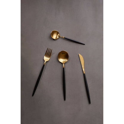 Avie 16 Piece  Black and Matte Gold Cutlery Set