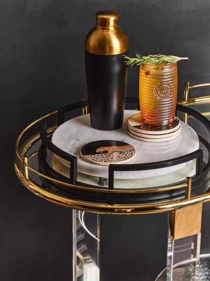 Cruzar Matte Black Finish and Mirrored Round Tray