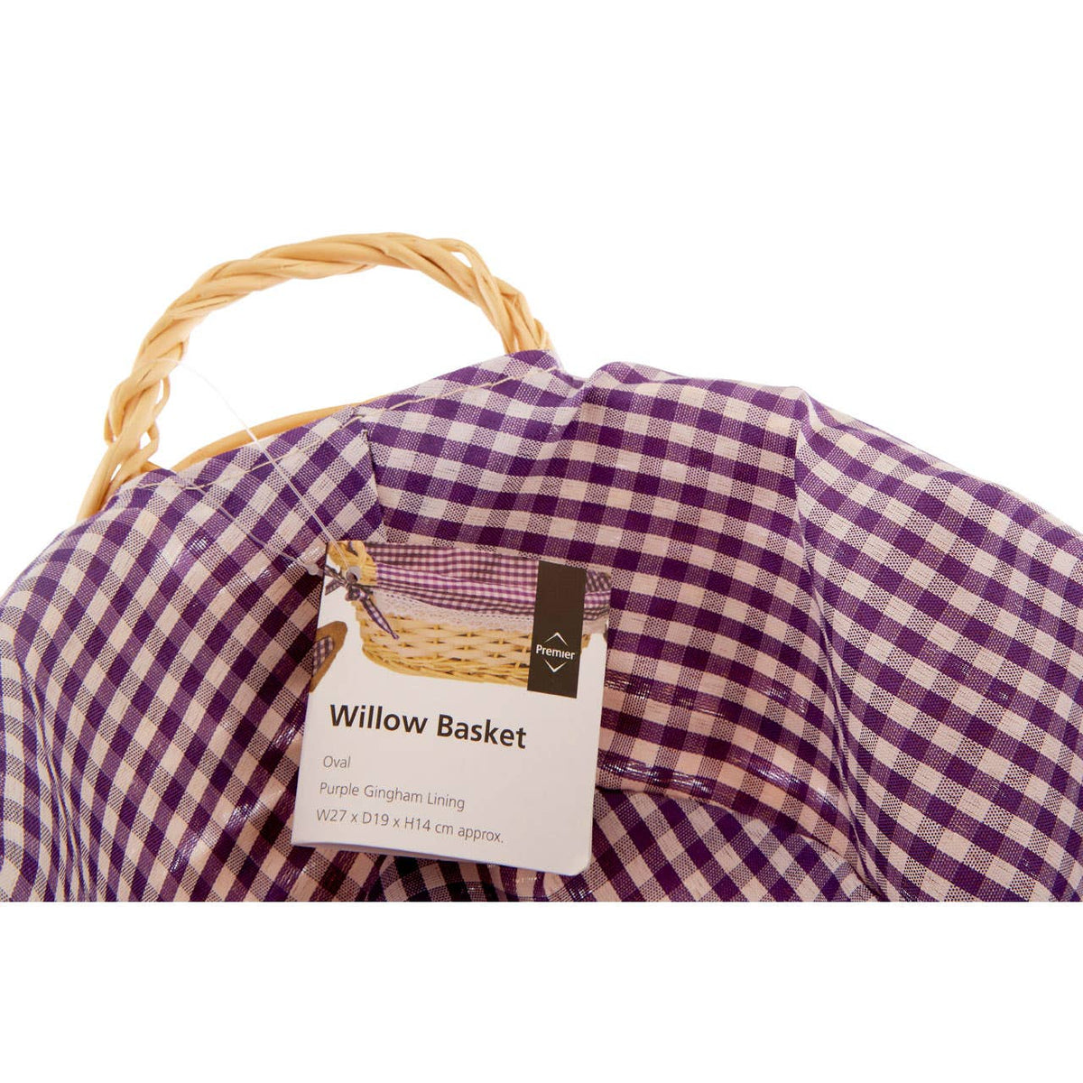 Orla Willow Bread Basket with Purple Gingham Lining