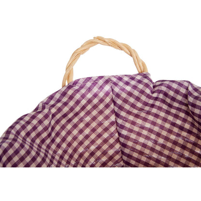 Orla Purple Gingham Lining Round Willow Bread Basket