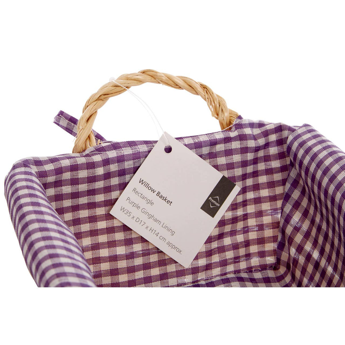Orla Purple Gingham Lining Large Rectangular Willow Bread Basket